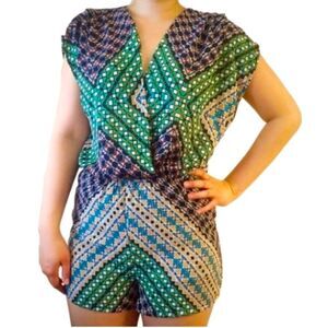 Eight Sixty romper, green, blue, yellow, women’s size medium